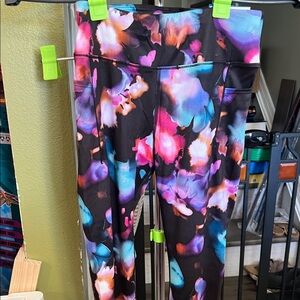 Kids Black Multi Floral Print Athletic Leggings